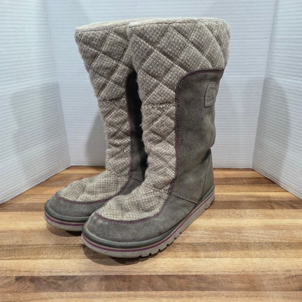 Sorel Newbie Tall Boots Womens 11 Quarry Grey Suede Quilted Fleece Winter NL2075